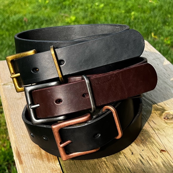 Small batch individually handmade 14oz leather belt. 1 1/4 and 1 1/2 inch width. - Picture 1 of 8